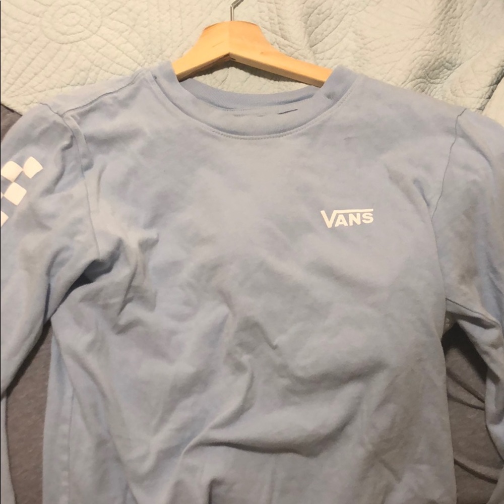 sky blue checkered vans long sleeve tee
